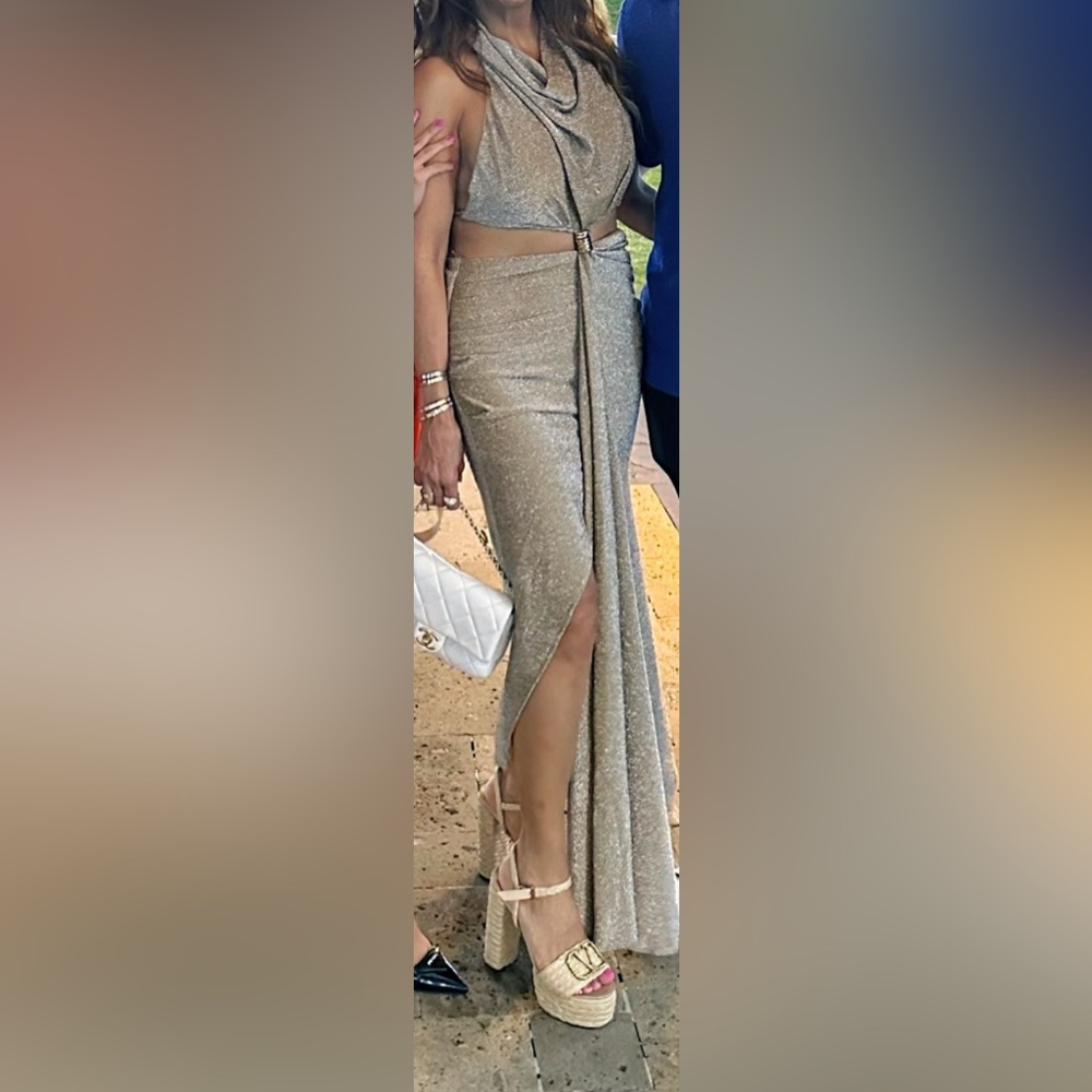 Glamorous Gold Chain-Accent Backless Dress